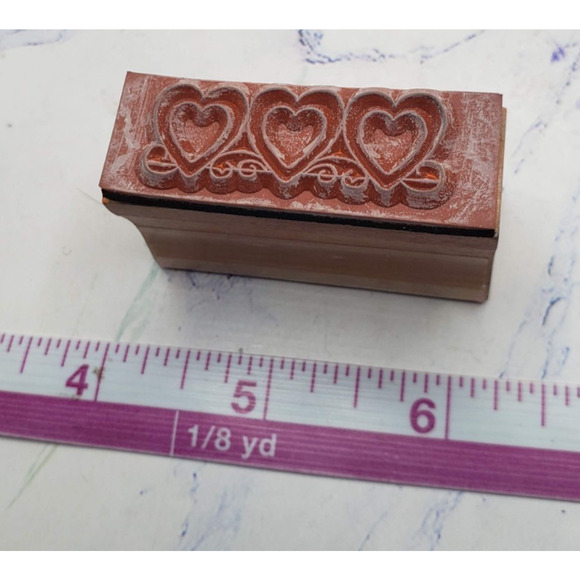 Three Hearts Romantic Love Small Wood Mounted Rubber Border Stamp - Picture 6 of 7